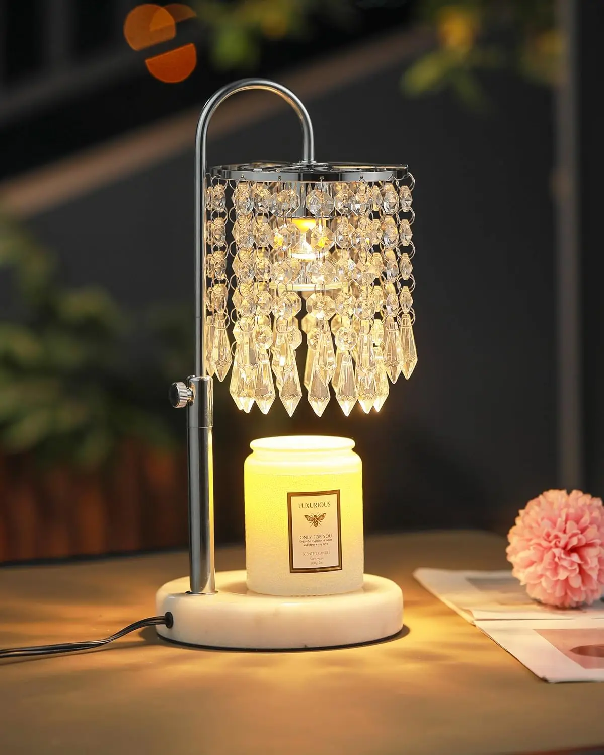 Lampada scaldacandele con timer, dimmer e 3 lampadine, scaldacandele con base in marmo per candele in barattolo, regali di compleanno per donne