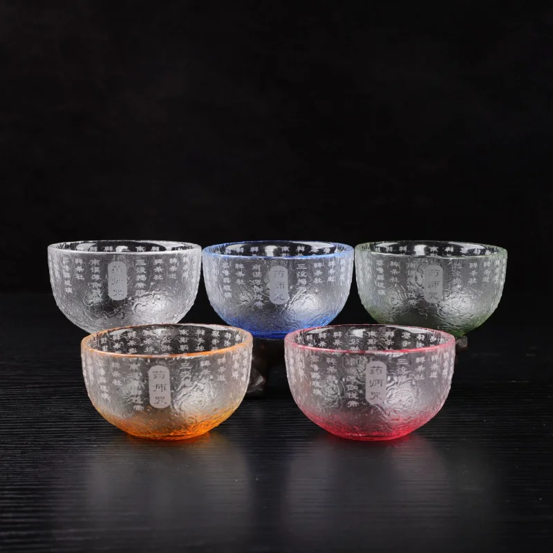 Traditional Wax Casting Craft Medicine Buddha Mantra Colorful Office Essential Simple Elegant Glass Cup Set Tea Cu