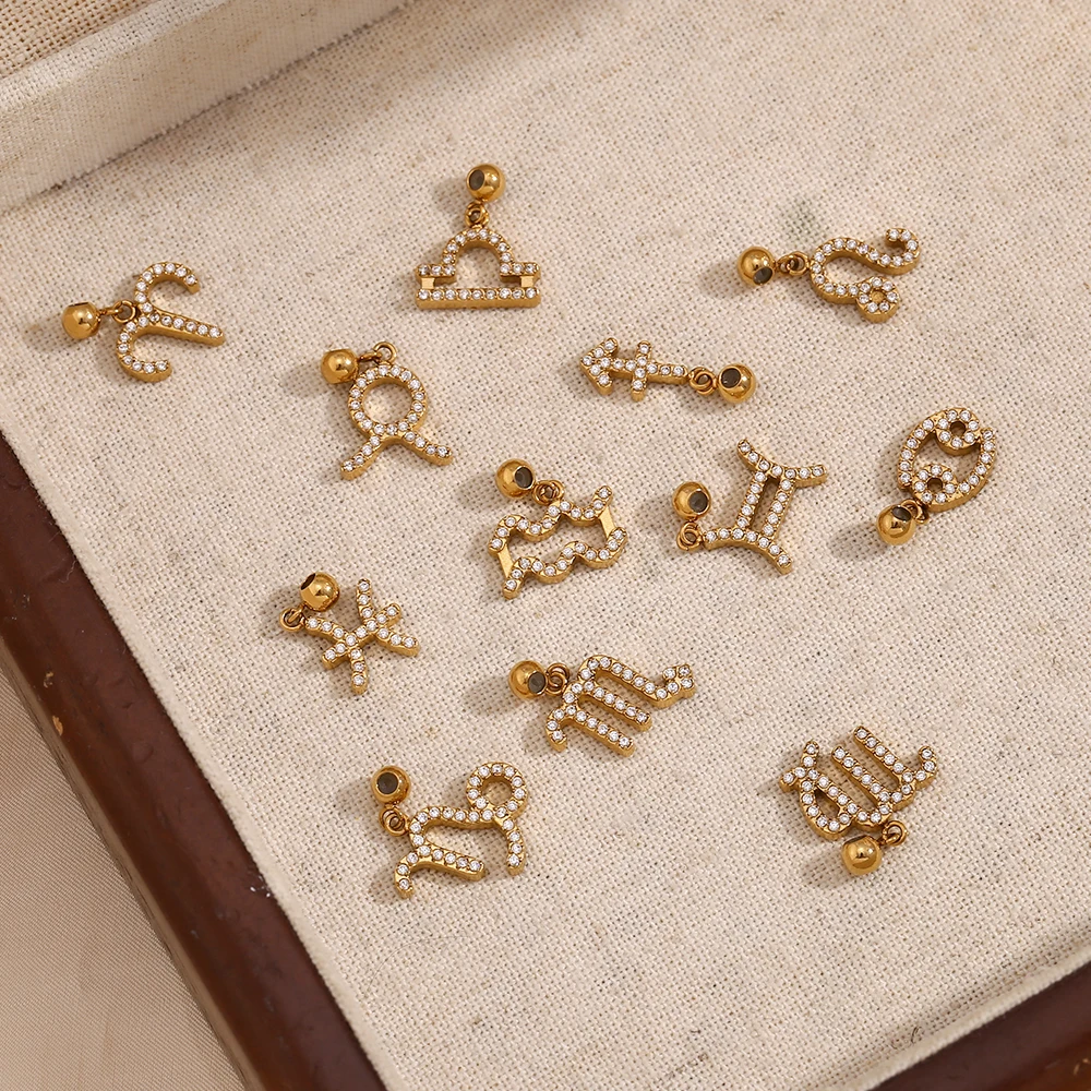 MamacitaSlay Classic Sparking Zodiac charms diy charms for jewelry making Necklace bracelet charms stainless steel charms