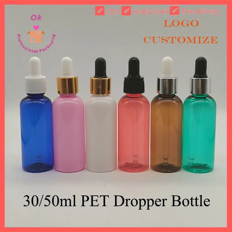 50pcs 30ML 50ML PET Dropper bottle Plastic For Essential Oil Perfume Refillable Makeup Travel Container JX054-50