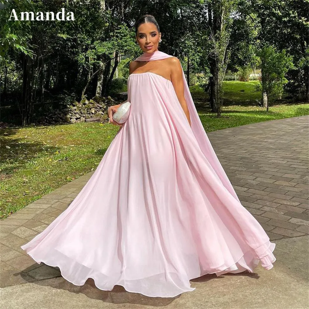 

Amanda Elegant Baby Pink A-line Vestido De Novia Silk Organza Scarf Prom Dress Sweet Sleeveless Maxi Evening Dresses