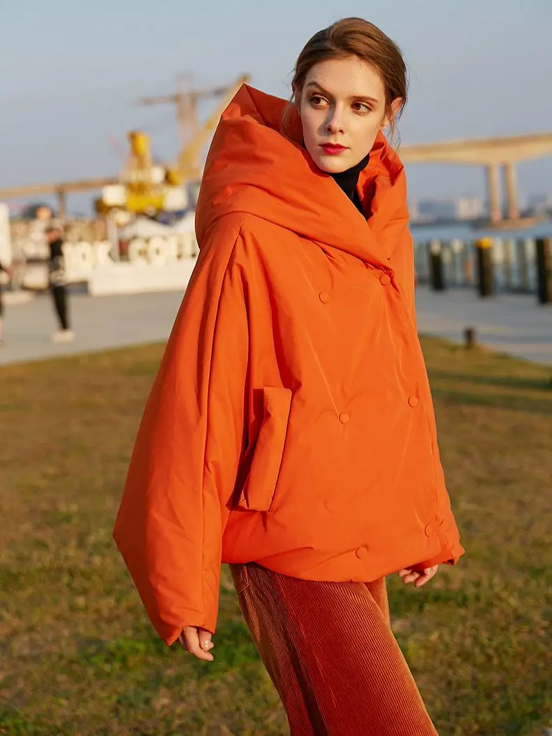 Imagem -03 - Jaqueta Fofa para Mulheres Parkas Soltas Cabolsas Quentes Jaqueta com Capuz Extragrande Manga Longa Laranja e Vermelho Moda Maré Inverno Novo F2531