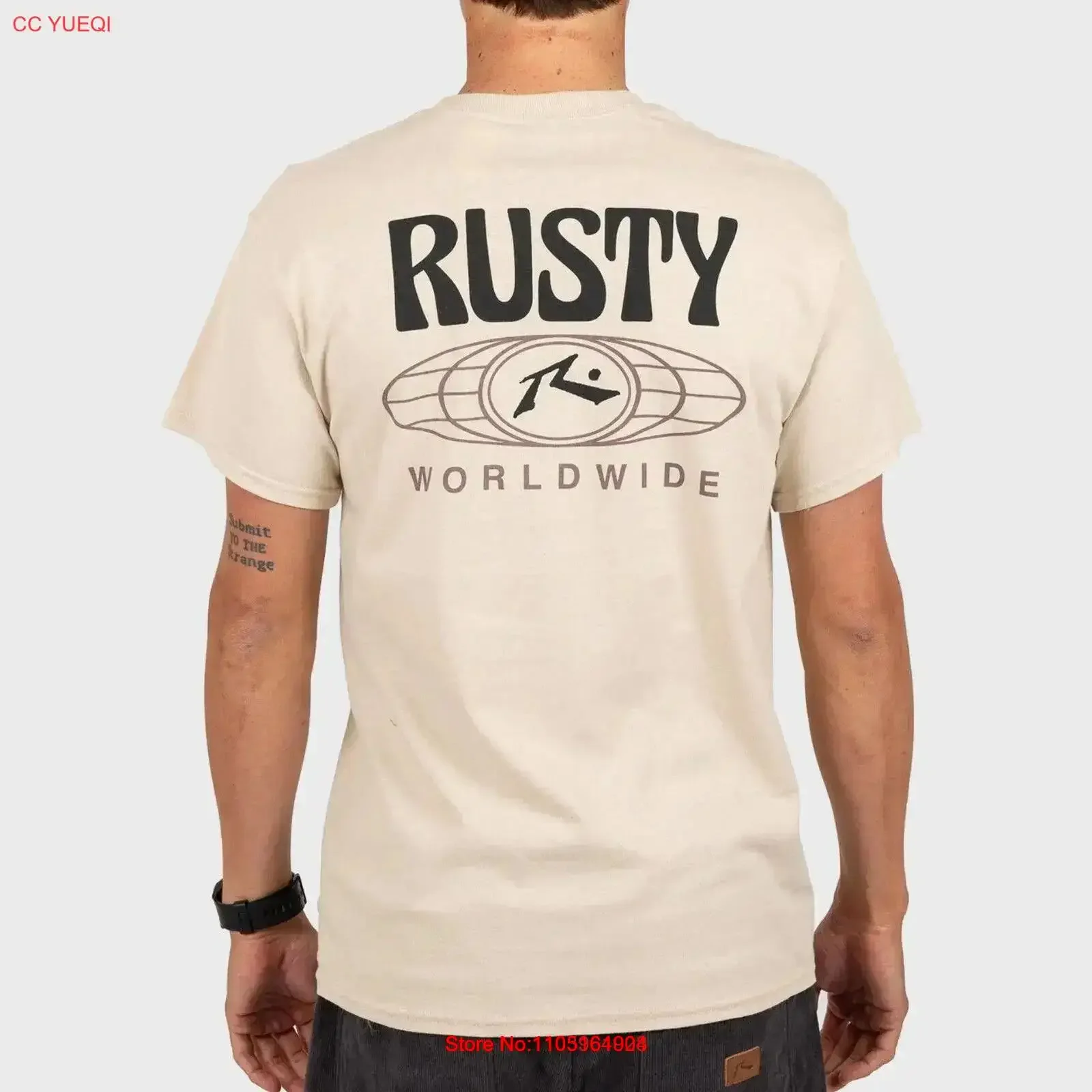

RUSTY Mens Surf Worldwide T Shirt Sand Casual vintage Washed Breathable graphic Soft streetwear designer clothes fashion