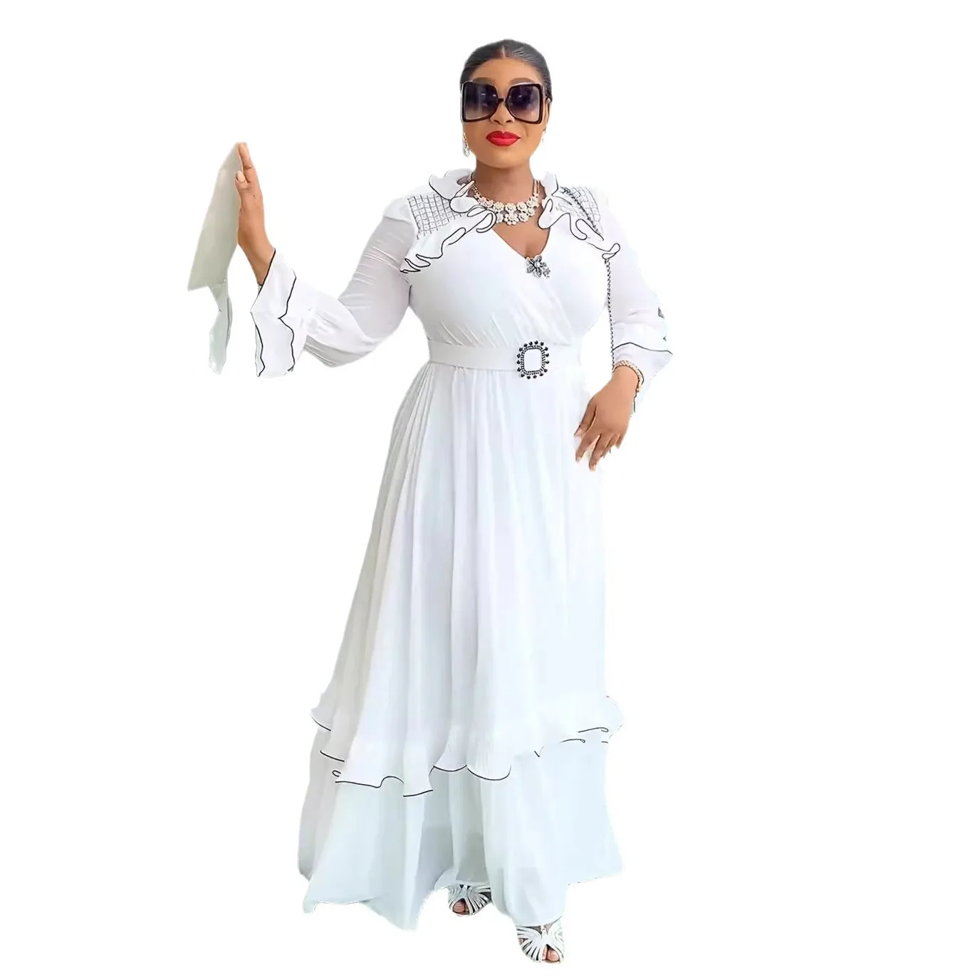 African Party Dresses for Women 2024 New Fashion Dashiki Ankara Wedding Gowns Elegant Turkey Muslim Chiffon Maxi Dress Plus Size