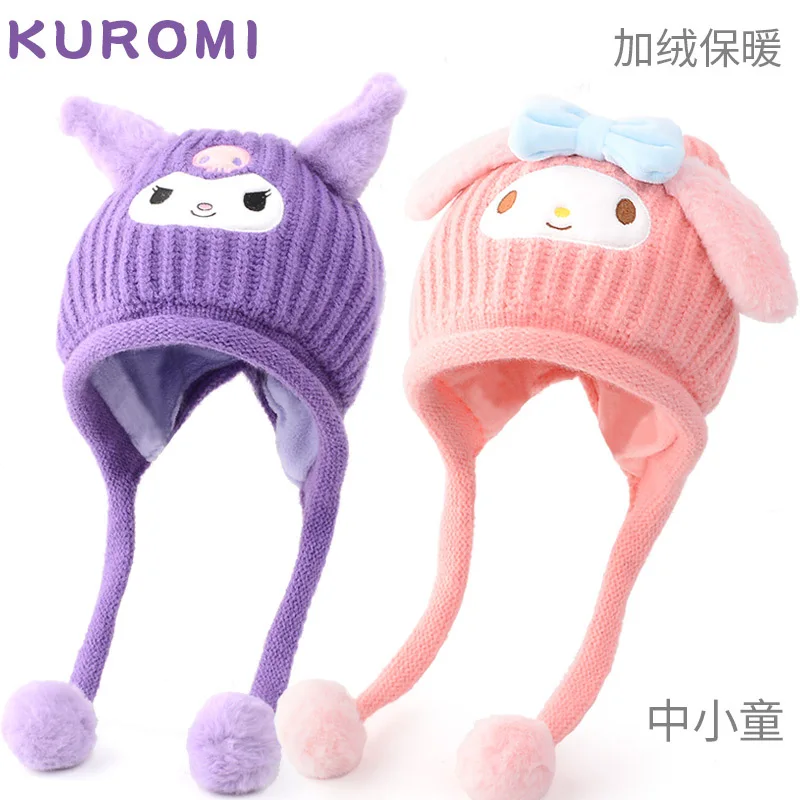 

Kuromi My Melody Anime Kawaii Sanrio Ins Children Plus Fleece Warm Hat Cute Cartoon Baby Knitted Cap Lovely Gifts for Girls