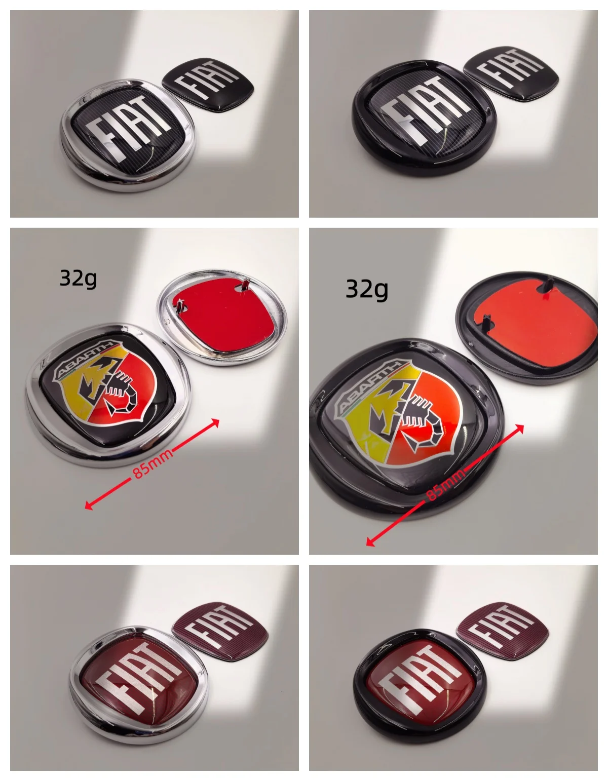 FIAT Abarth Autoemblem 85/64mm Vordere Motorhaube Kofferraum-Emblem Kühlergrill-Aufkleber zur Fahrzeugkennzeichnung