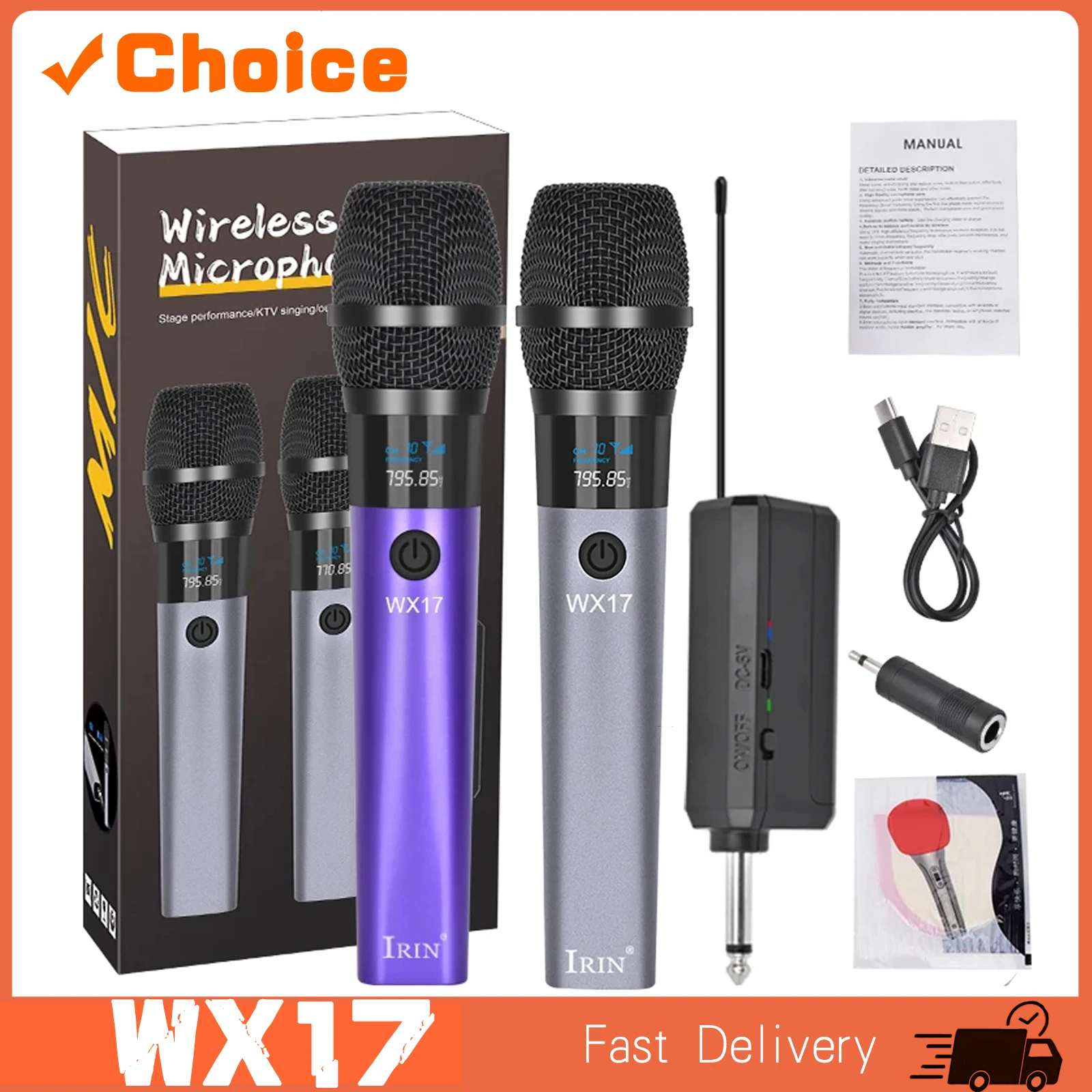 UHF Wireless Microphone System WX17 Professional Handheld Dynamic Mics for Stage Karaoke Live Streaming & Outdoor Events