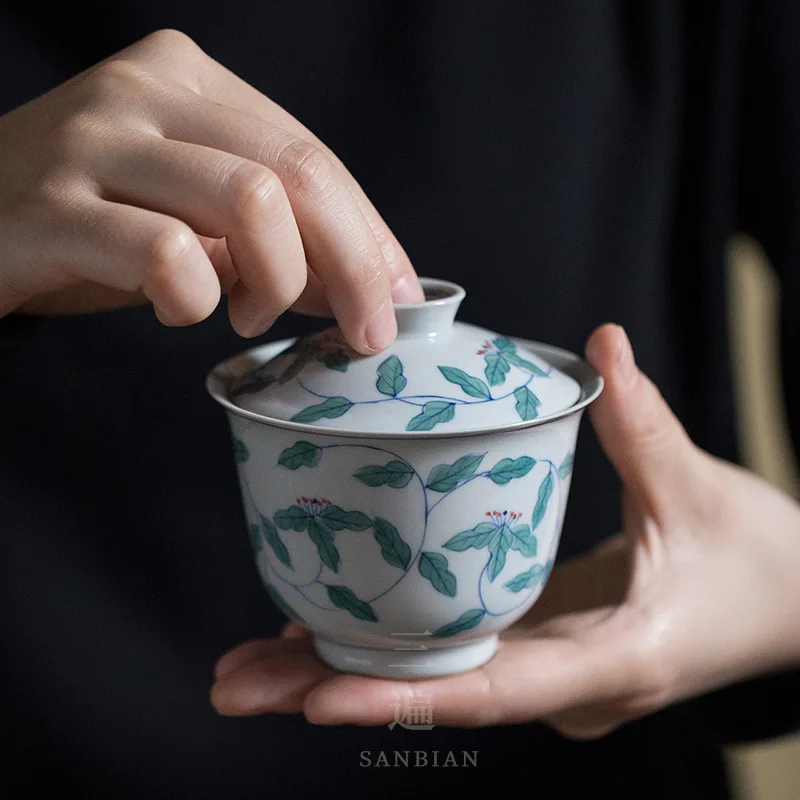 

★★Jingdezhen Hand-Painted Vintage Blue and White Porcelain San Cai Bei Chinese Tea Making Gaiwan Ceramic Household Small Single