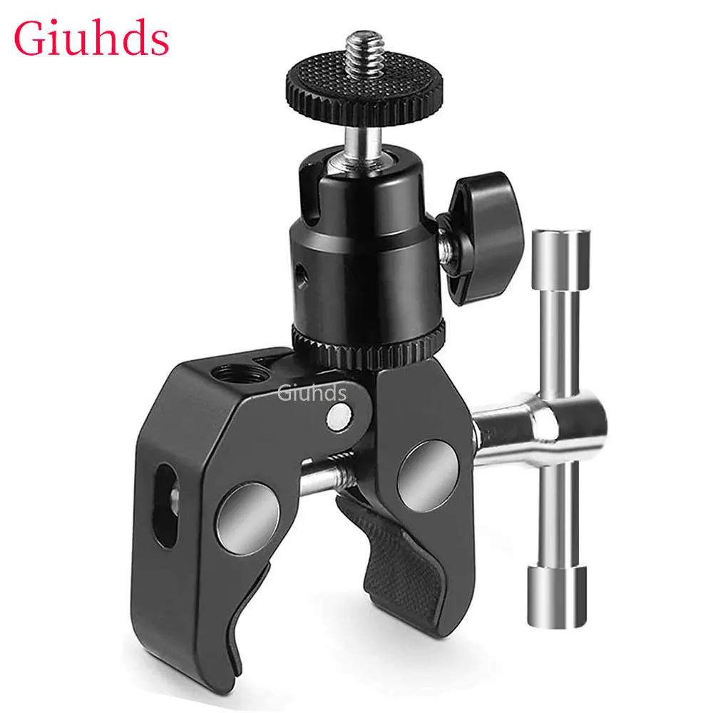 Super Clamp with Camera Clamp Mount Ball Head Clamp Hot Shoe Mount Adapter with 1/4\'\' for Monitor LED Lights Flash Microphone