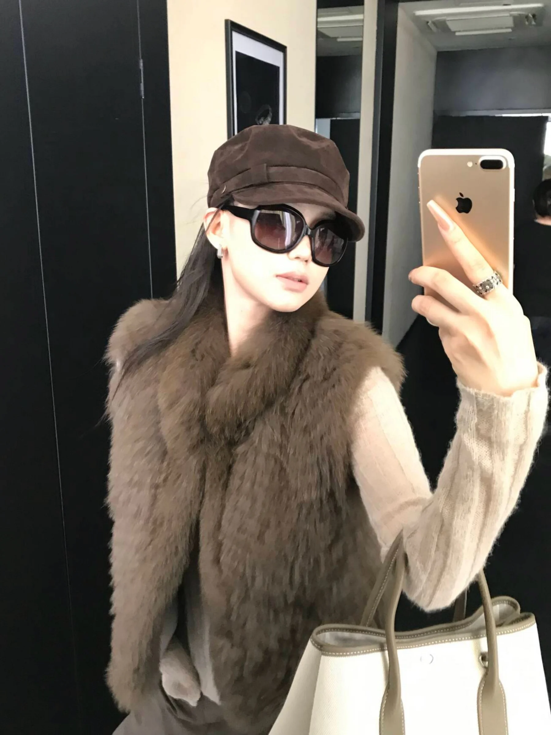 

5werkwen Millennium VTG adient V-Ne Vintage Fading Stand Collar Fur Vest Outerwear Women's Faion Retro Sle