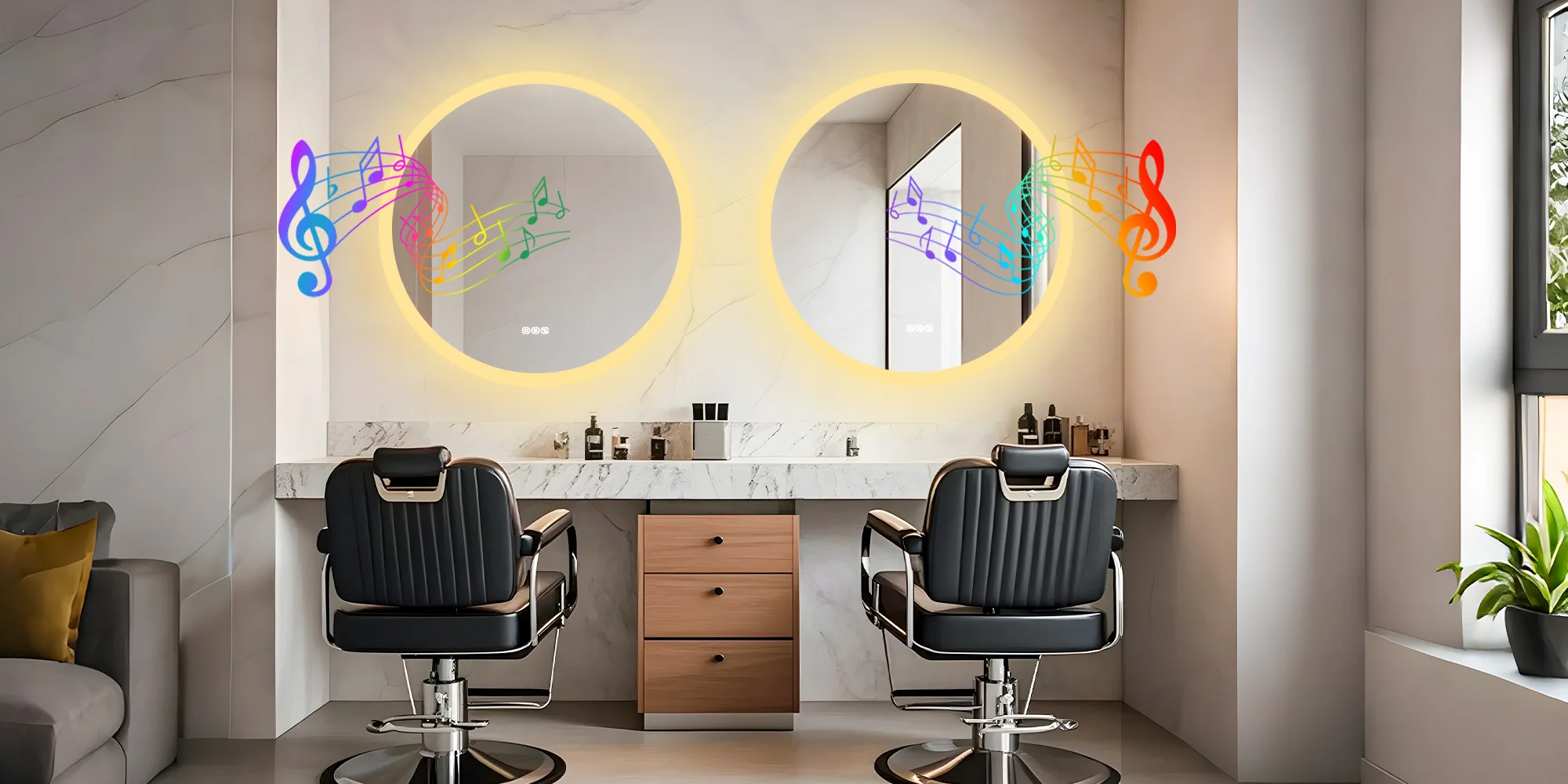 Round Bathroom Mirror 800x800mm with Bluetooth Wall Illuminated LED Vanity Mirror, Anti-Fog, Three Color Light, Memory Function