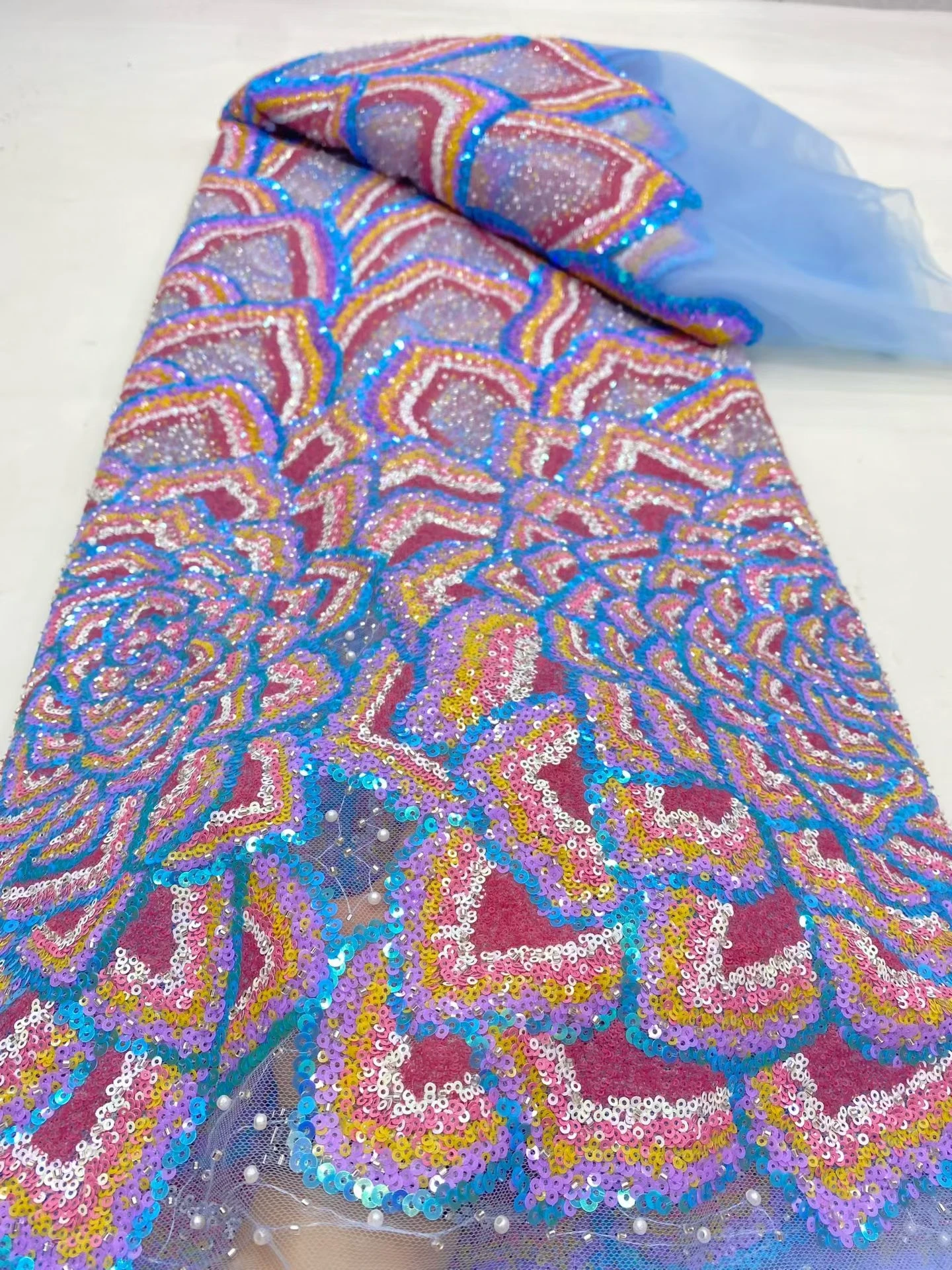

Nigerian Sequins Tulle Lace Fabric High-Quality Embroidery African Net Cloth for Prom Dresses Beads 5 Yards 2025 DP0471