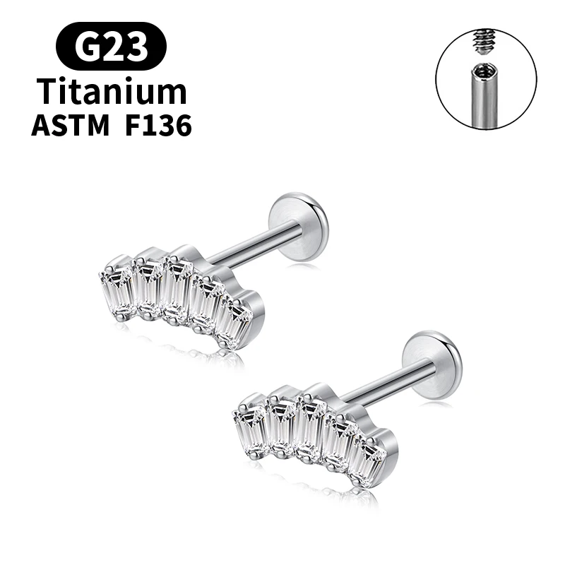 G23 Titanium Zircon Stud Earring para Mulheres, Jóias Piercing, Acessórios