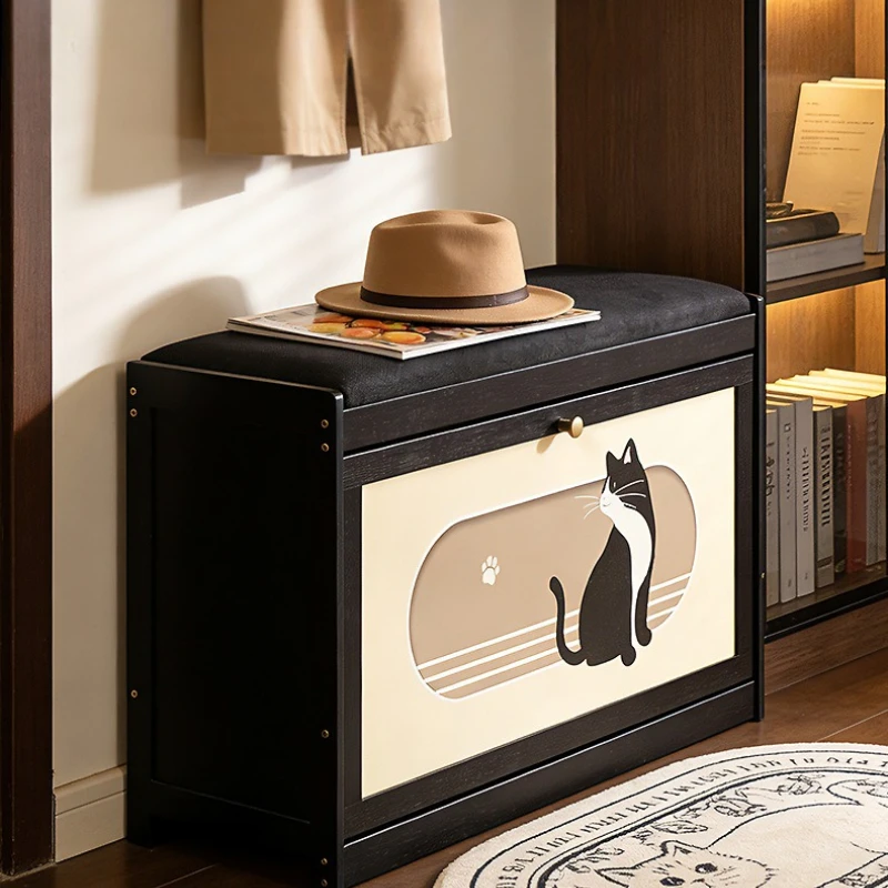 

Firm Solid wood cat shoe change stool door home cute creative shoe rack wearing shoe stool can sit on shoe cabinet stool