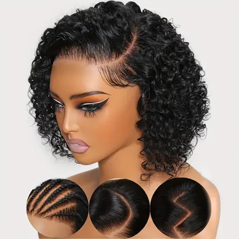13x4 Burmese Curly Deep Wave Curly Human Hair Wig Glueless Wet and Wavy Lace Front Human Hair Wigs For Woman on Clearance Sale