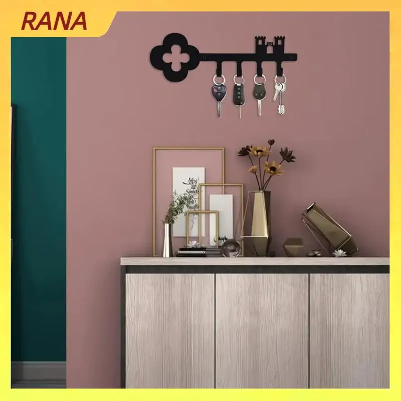 

RANA Metal Key Holder 4 Hooks Entryway Key Organizer Black Wall Mounted Key Shape Organizer Hook For Bag Clothes Keys