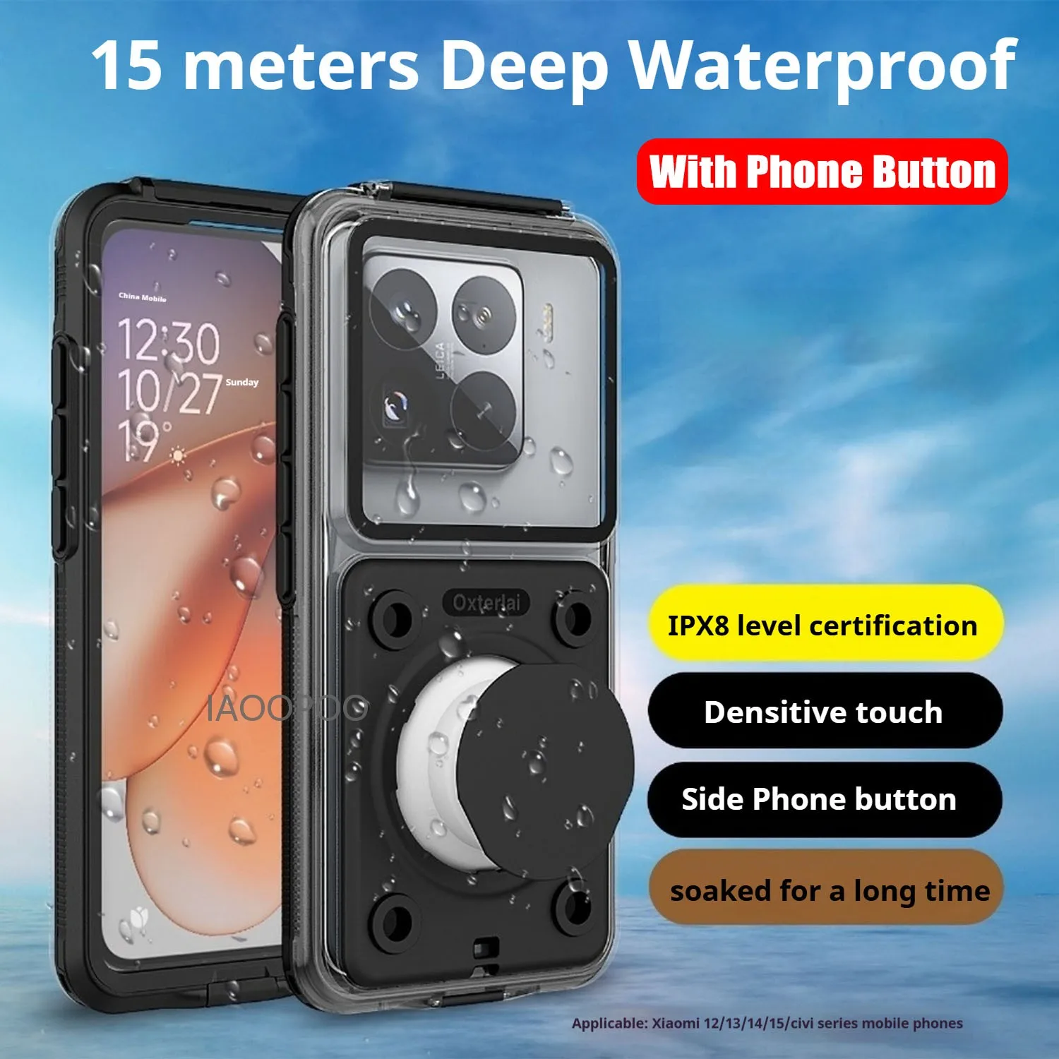 

Diving Swim 15 Meter Deep Waterproof Case For Xiaomi 15 Pro 14 Pro 13 12 11 Pro with Phone Button