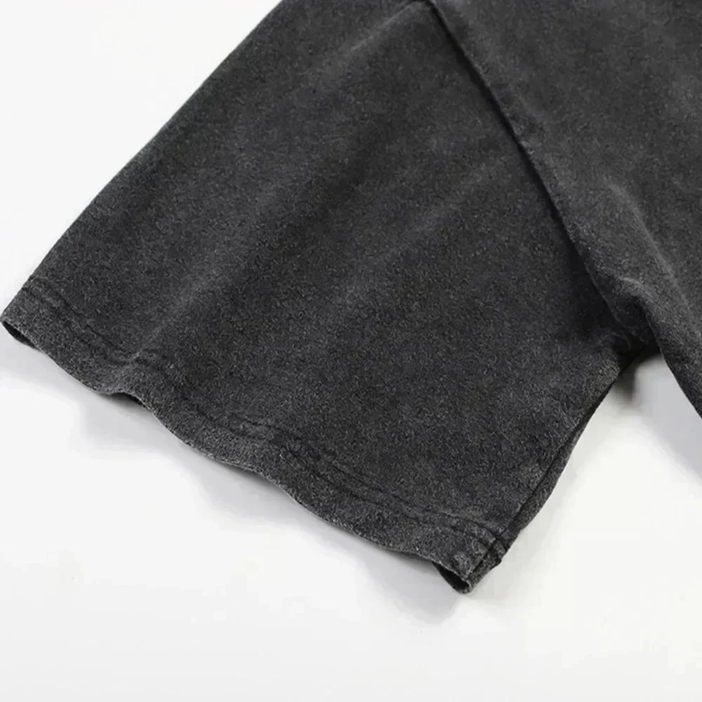 2025 الصيف الرجعية غسلها لاري إسبوزيتو جولة الجرافيك تي شيرت الرجال الهيب هوب القطن قصير الأكمام فضفاضة قميص غير رسمي