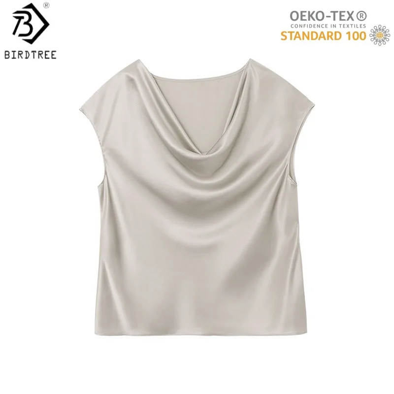 

Birdtree,OEKO-TEX,22MM 100% Real Silk Blouse, Women's Raglan Sleeve Drape Neckline Tops, 2026 Spring Casual Shirt T61407JF