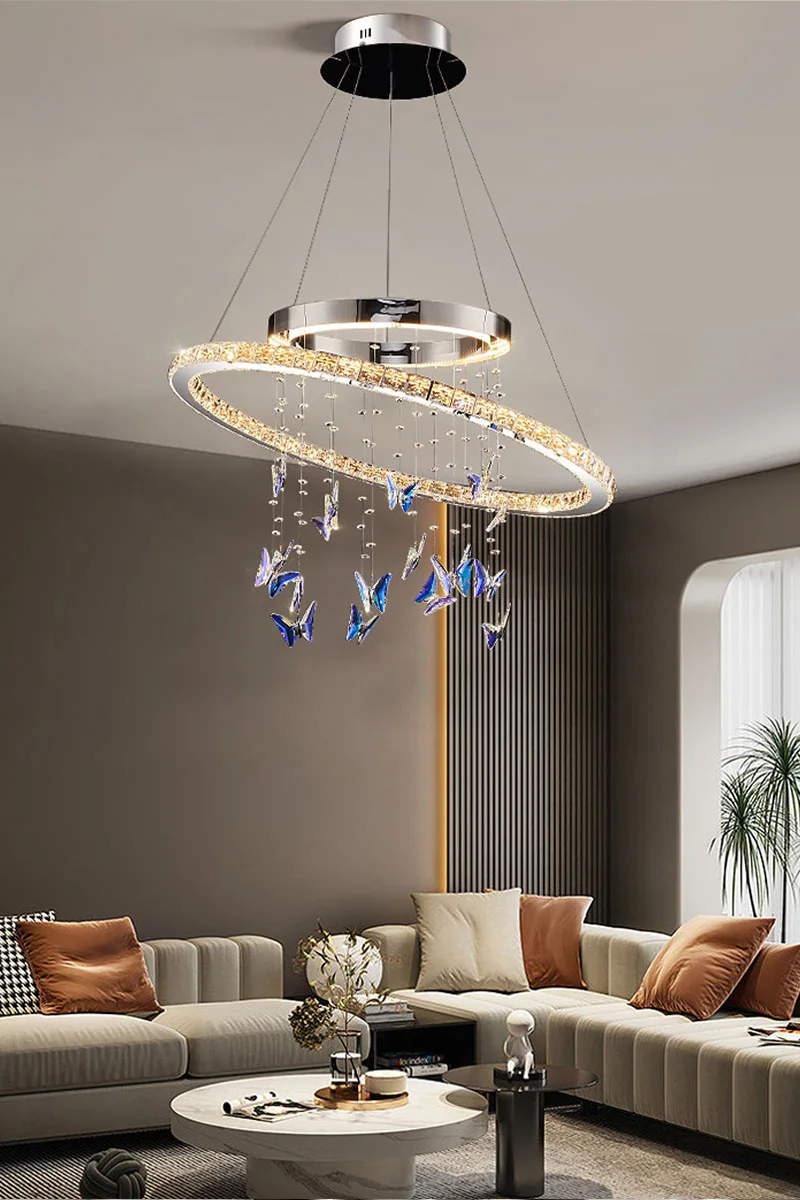 Light luxury crystal living room chandelier high-end atmospheric dining table creative butterfly designer villa dining room lamp view 3