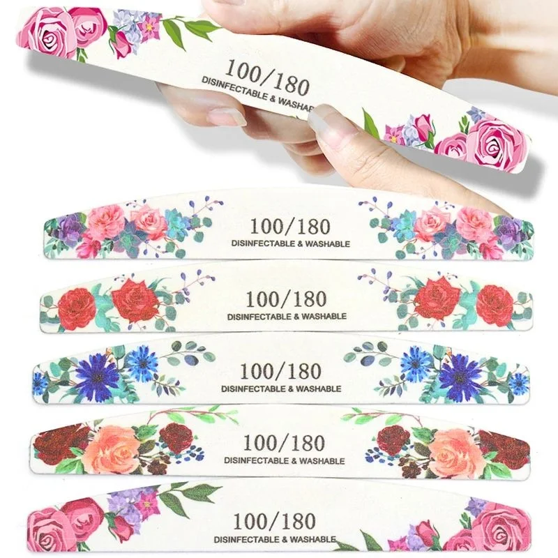 10Pcs Lot Professional Nail Files 100/180 Griting Wood Strong Sandpaper Emery Doub-Sided Nails Buffer Block File Art Nail Tools