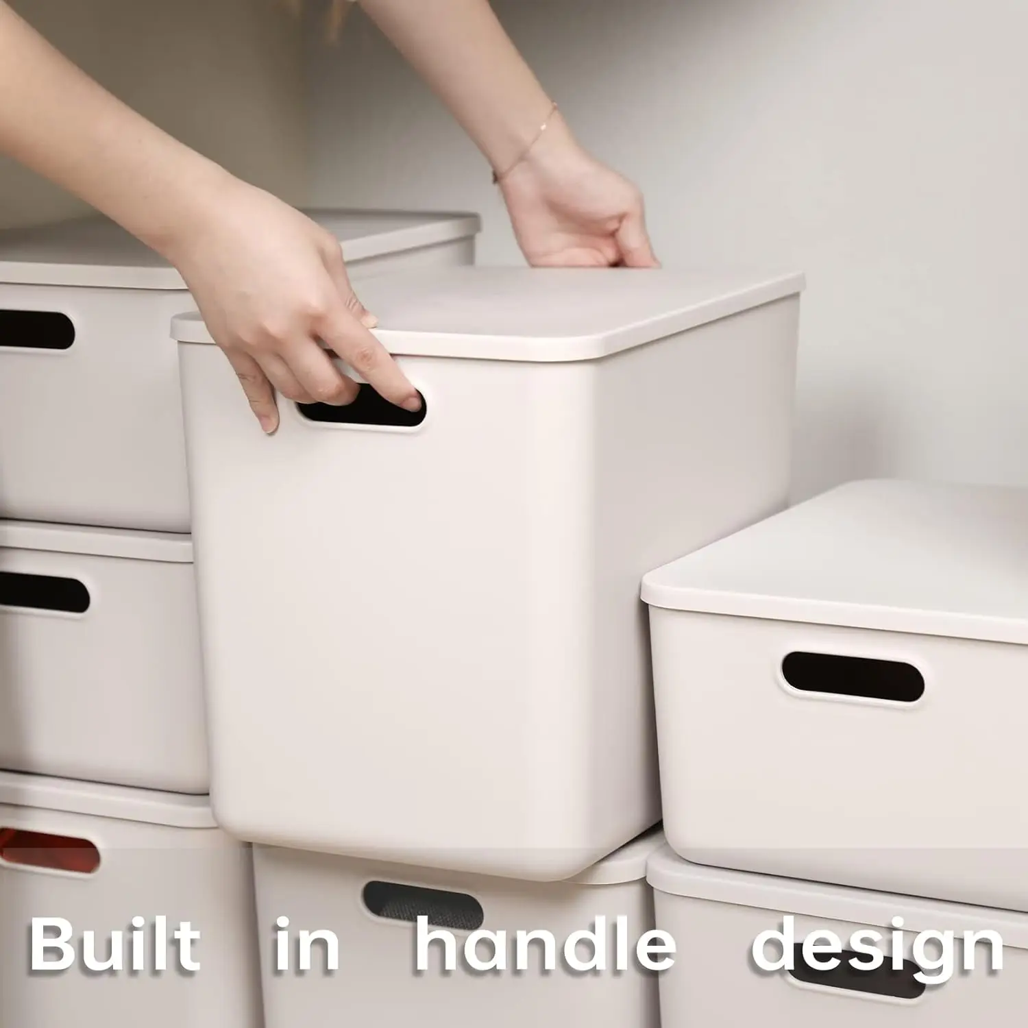 Baskets With Lid Organizing Container Lidded Knit Storage Organizer Bins for Shelves Drawers Desktop Closet Play