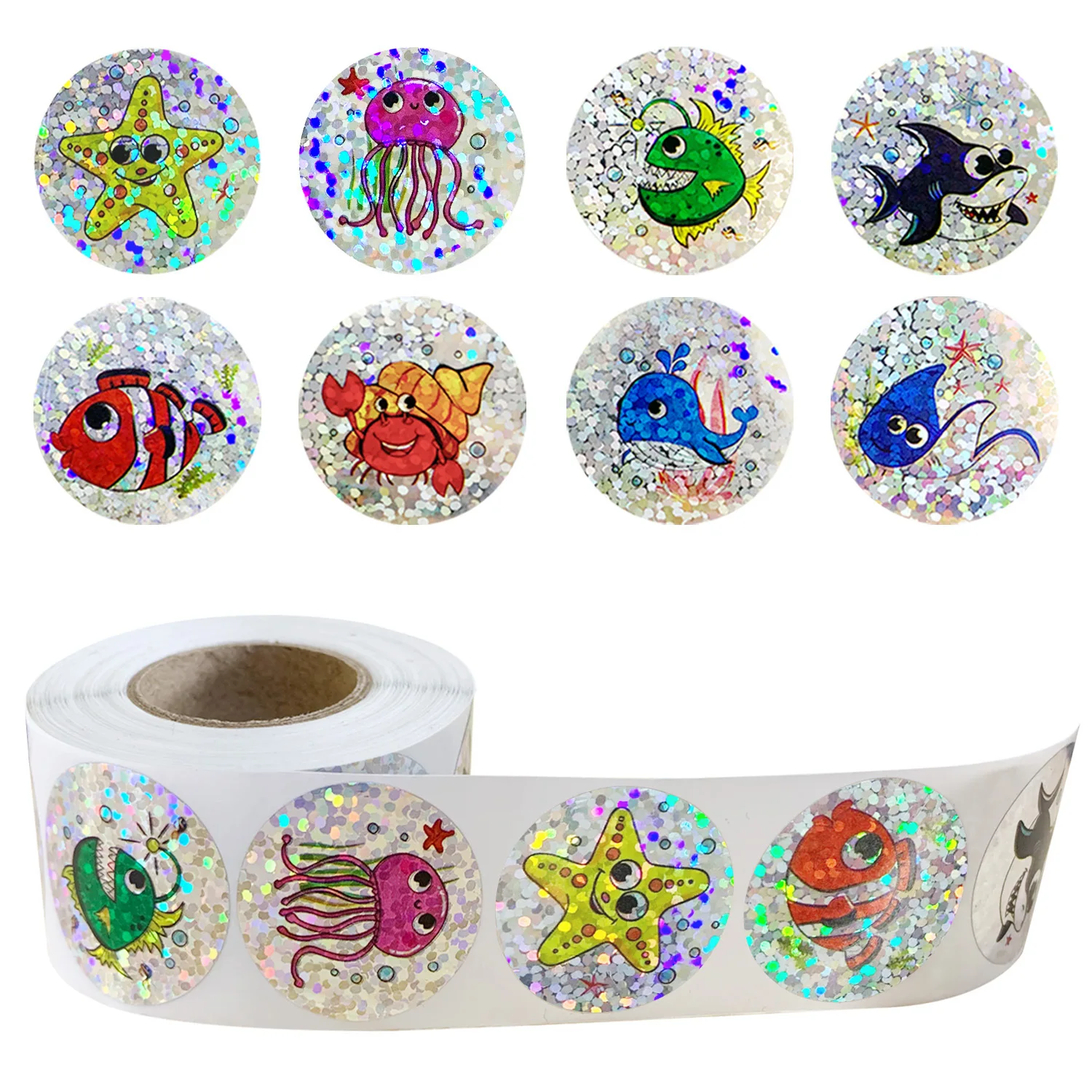 500pcs Rainbow Laser Stickers Cartoon Marine Animal Stickers Children DIY Handmade Scrapbooking Stationery Sticker