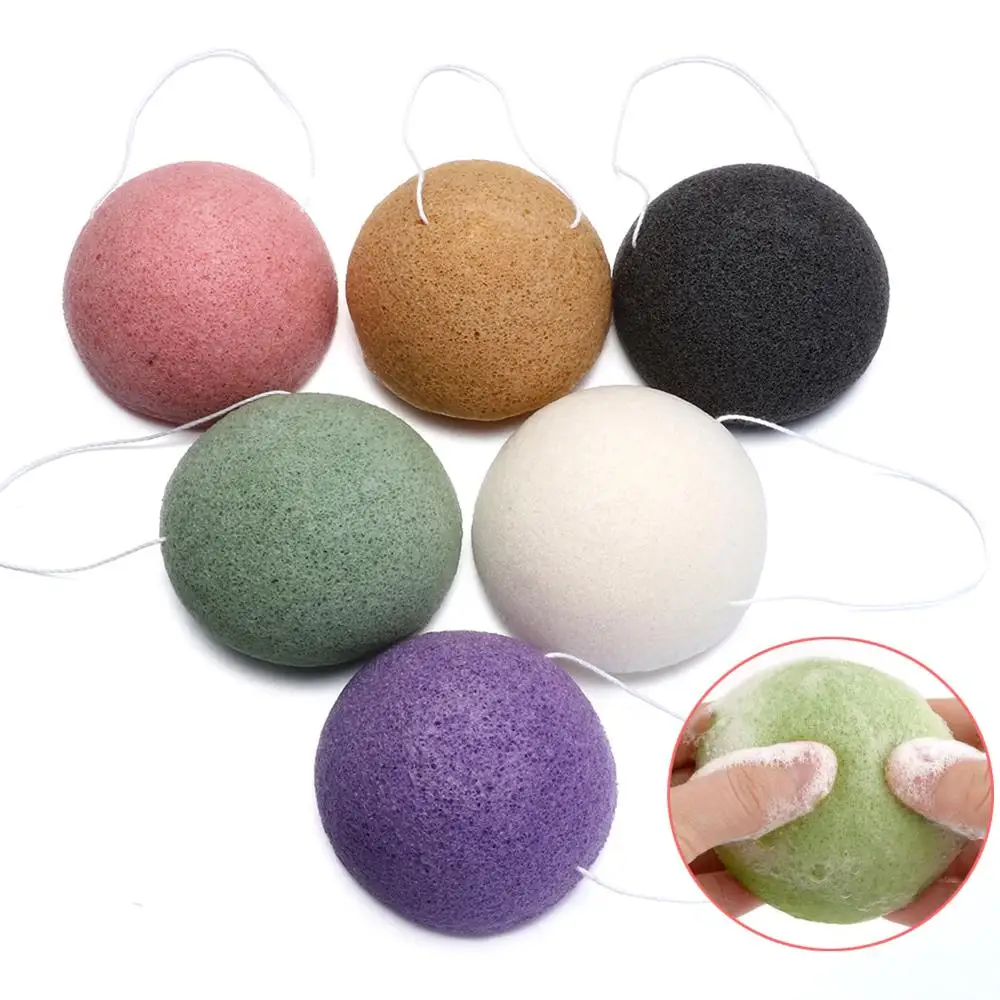 1PC Konjac SpongeFace Wash Cleaning Sponge  Round Facial Cleansing Exfoliator Wash Flutter Soft Fiber Face Wash Puff Skin Care