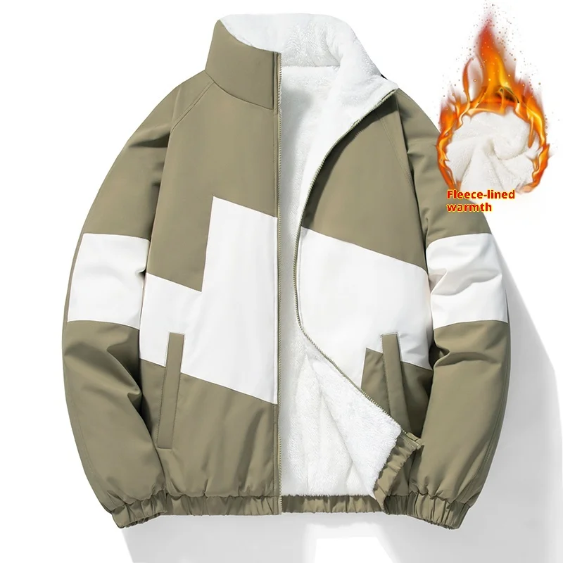 

Autumn and Winter Color-Blocked Stand-Up Collar Fleece Jacket, Multi-Color Patchwork Lamb Wool Coat, Loose Fit, Slimming, Warm and Cold-Resistant, Street Fashion Brand Style, Unisex, Everyday Commuting, Stylish and Versatile Thickened Top