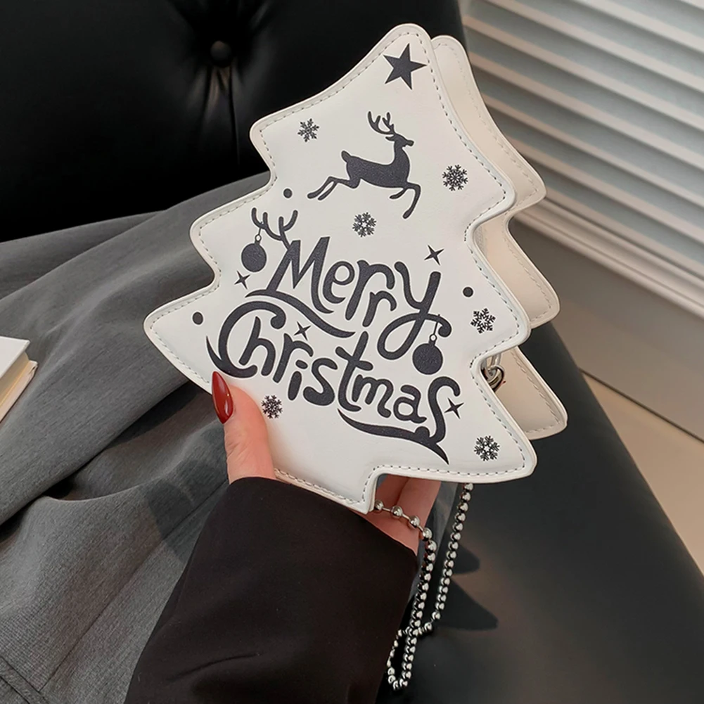 Christmas Carnival Women's 3D Small Phone Purses Novelty Tree Shape Cartoon Chain Satchel PU Letter Printed All-matched Hobo Bag