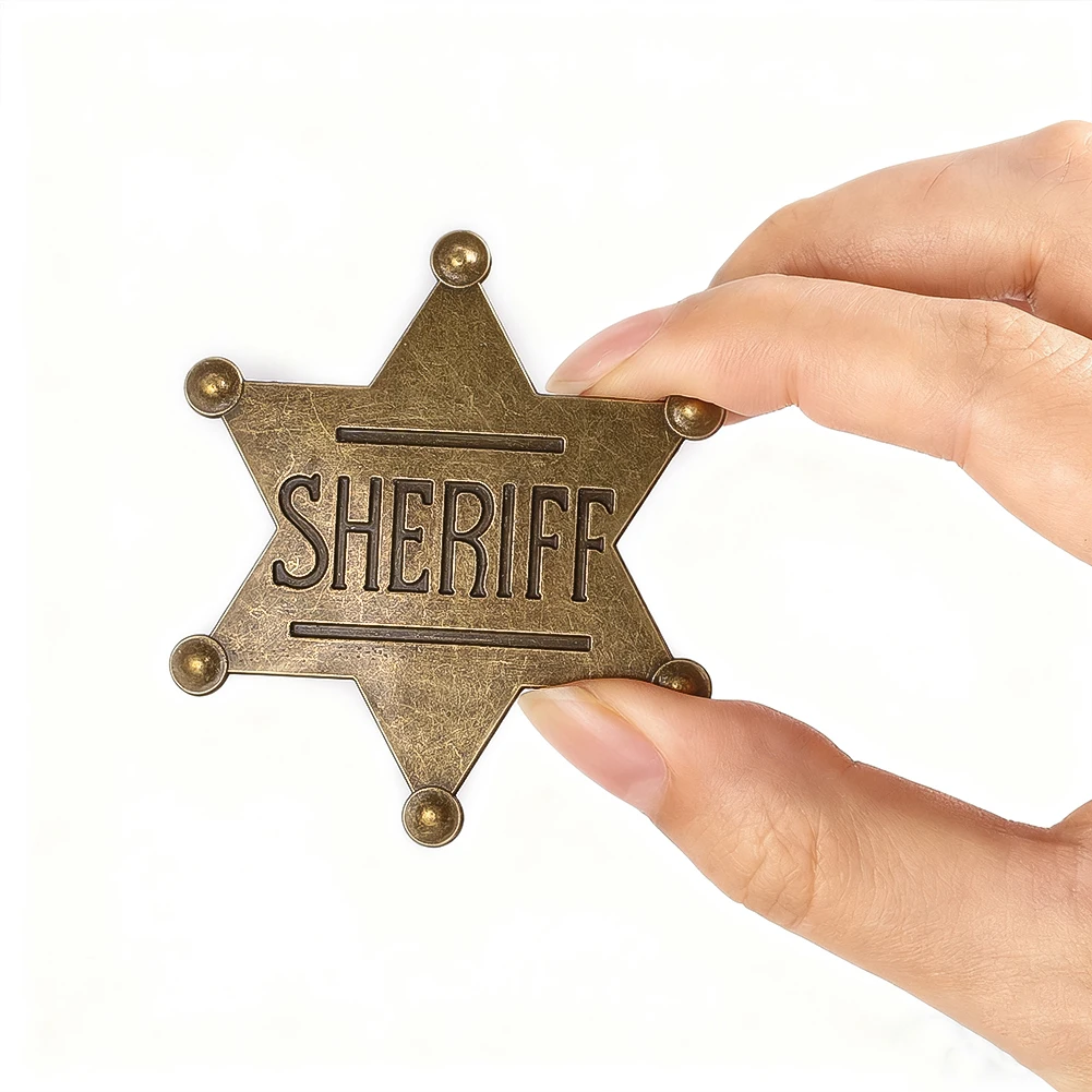 2 قطعة شارات دبابيس شريف المعادن السداسية شريف بروش قبعات رعاة البقر الغربية حفلة تأثيري الدعامة الديكور الإكسسوارات طفل هدية