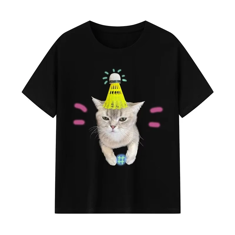 2025 التجارة الخارجية عبر الحدود الصيف نفس الجنس الشارع لطيف السمسم القط DIY بها بنفسك الطباعة بالجملة فضفاضة قصيرة الأكمام تي شيرت #3