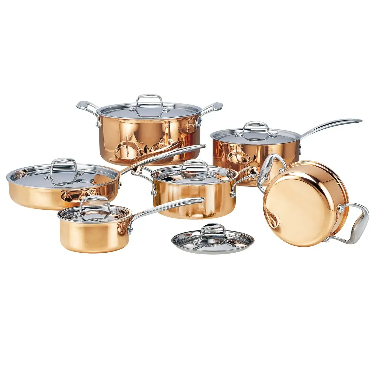 Luxury Ready To Ship 12pcs Triply Copper Cookware Copper Pot Stainless Cookware Cooking Pot Set