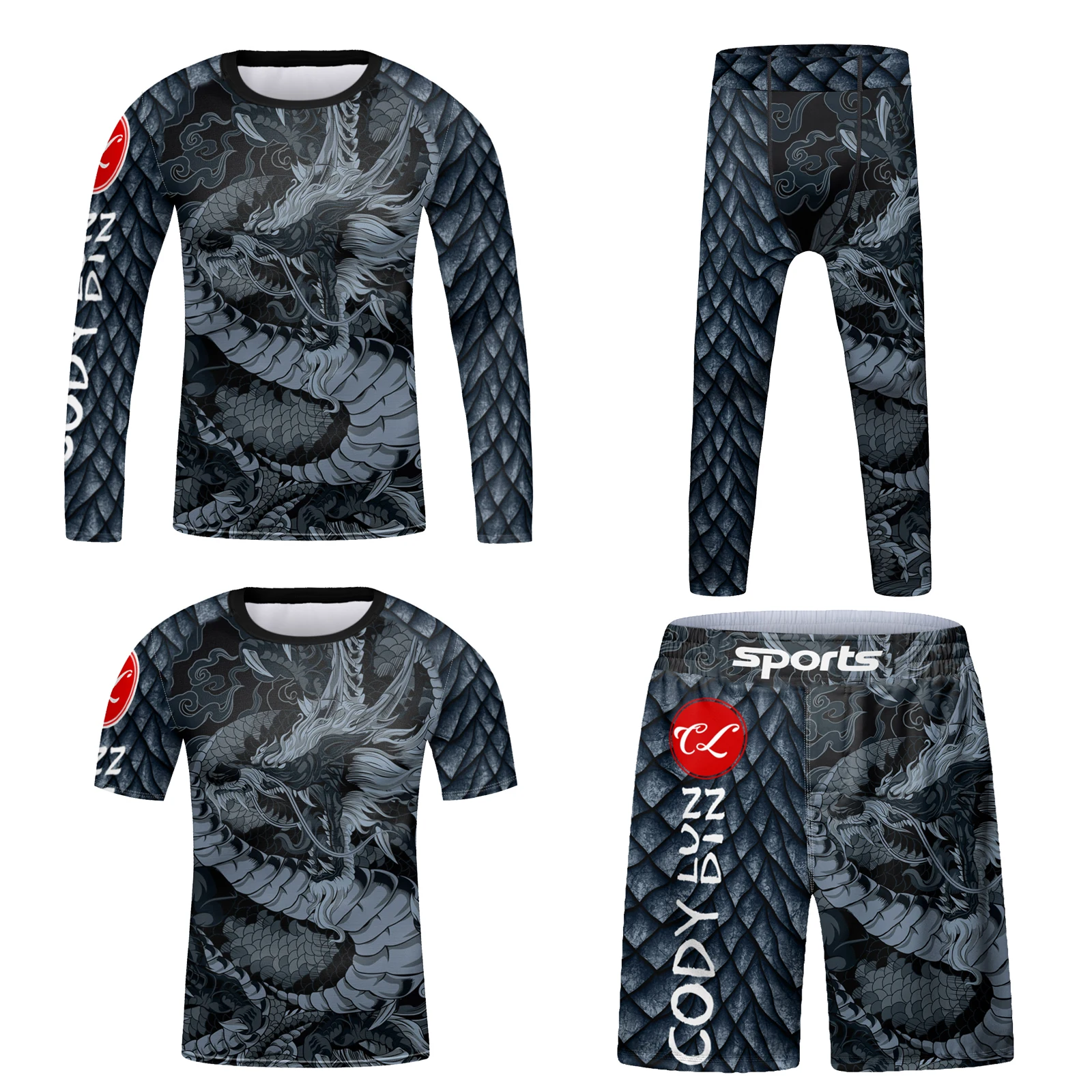 Sportswear MMA Rashguard T-shirt+Shorts 4pcs/set Muay Thai Suit Bjj Kickboxing Men Gym Competition Sport Training Combat Wear