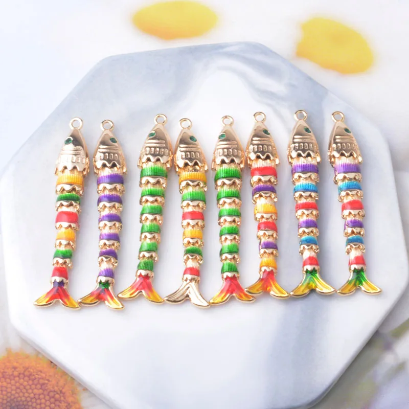 1 Stück Kupfer 18k vergoldeter Emaille 3D Fisch Anhänger Damen Langer Schlüsselanhänger Handtaschen-Halskette Anhänger Schmuck Deko-Accessoires – Detail 1