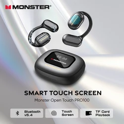 Monster Smart Touch Screen Wireless Headset OWS Bluetooth 5.4 Earphones IPX5 Sport Headphone TF Card Cellphone-free Playback MP3