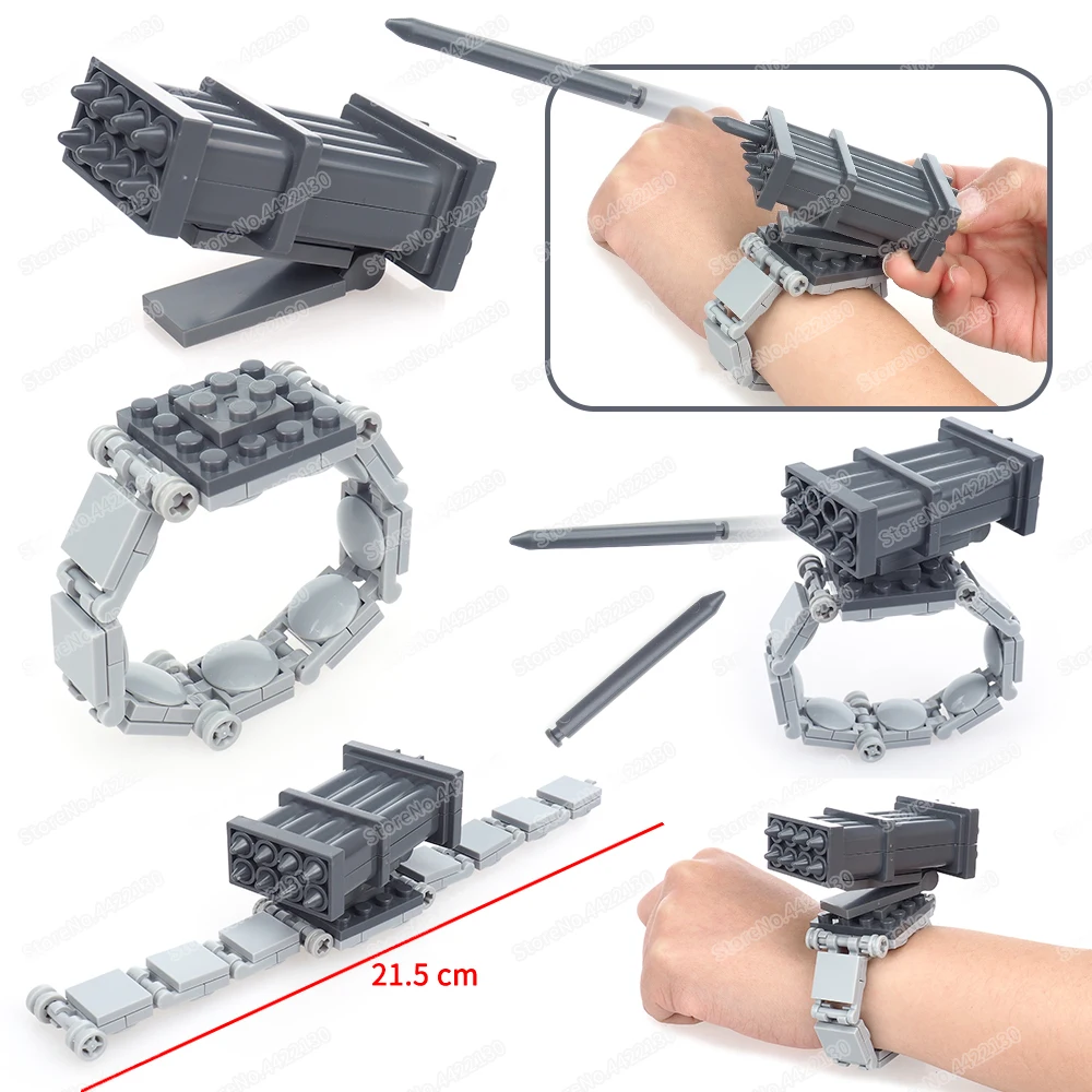 Mini Weapons Building Block 2 Rounds Hand Strap Missile Launcher Assemble Moc Military Device Model Child Christmas Gift Boy Toy