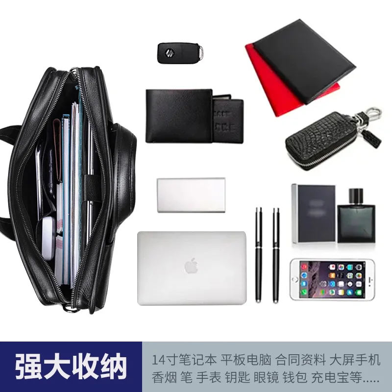 Men's Genuine Leather Messenger Luxury Men Handbag Cowhide Laptop Bag 14inch Business Briefcase Gift Custom Order Brief Case