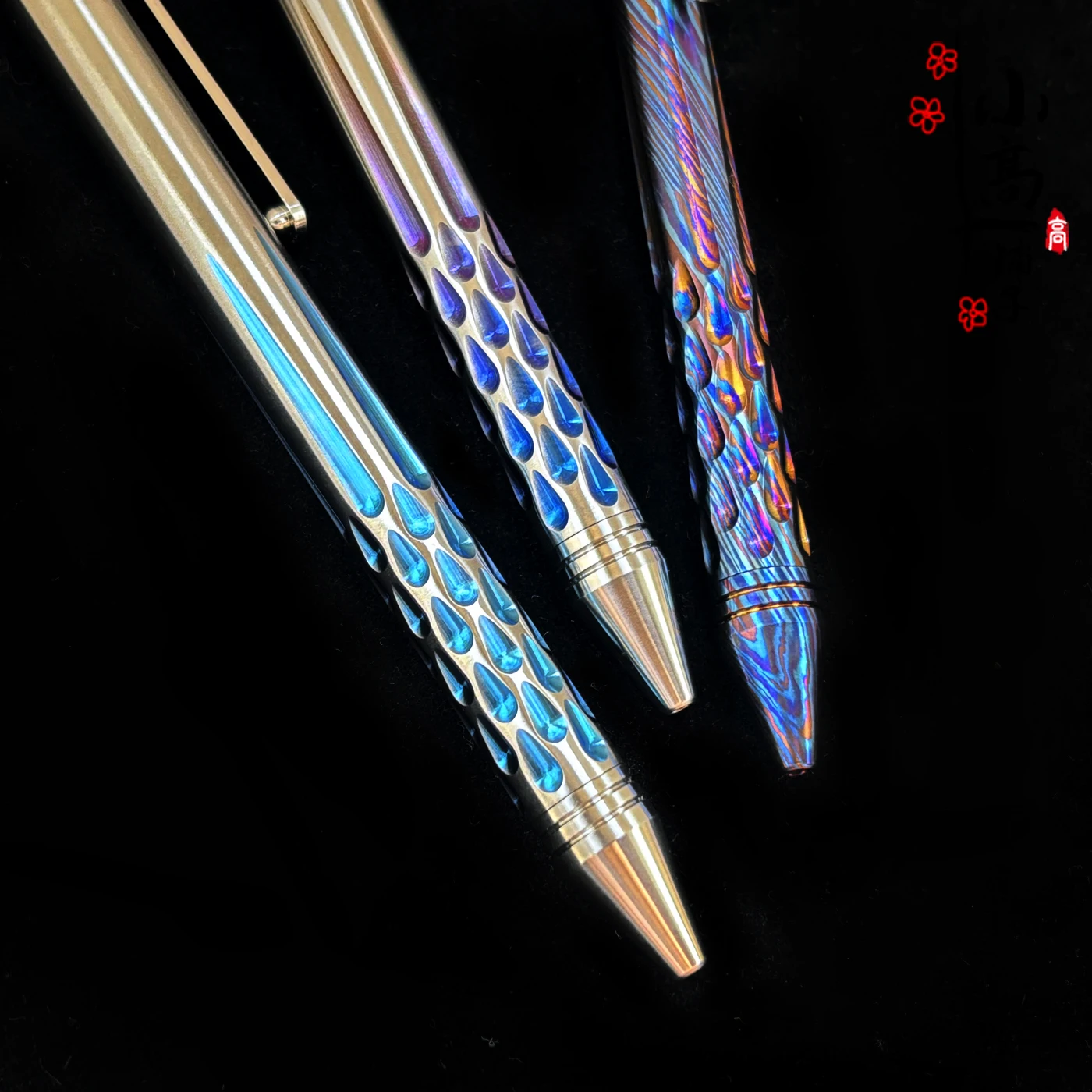 Titanium Alloy Titanium Damascus Water Drop Sword Pattern Click Gel Pen Premium Business Office Signature Pen EDC Tactical Pen