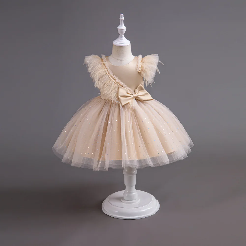 

Cute Kis Zippered Formal Dress Girl Dress Tulle Sleeves Puff Tulle Piano Performance Children Princess Skirt Evening Gown Formal