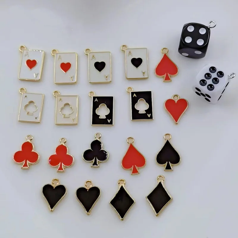 10pcs Poker Playing Cards Enamel Charms Ace Joker Metal Charms for Earrings Keychain Jewelry Making Supplies Diy Accessories