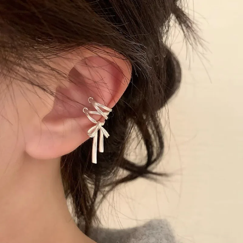 VENTFILLE 925 Sterling Silver Bow Knot Ear Clip for Women Girl Ribbon Design Ballet Style Sweet Jewelry Gift Dropshipping