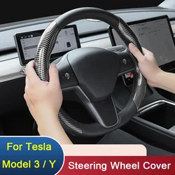 For Tesla Model 3 Model Y 2021 2022 2023 2024,Steering Wheel Cover Carbon Fiber Leather Suede Sport Styling interior Accessories