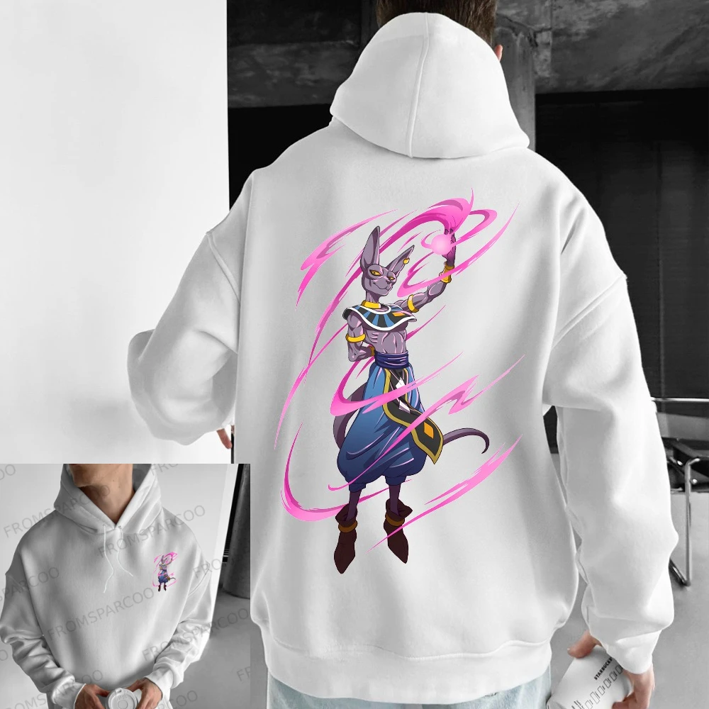 

Dragon Ball Majin Buu White Hoodie Men's Anime Cosplay Oversized Sweatshirt with Back Print Energy Aura Effect Sparcoo Brand