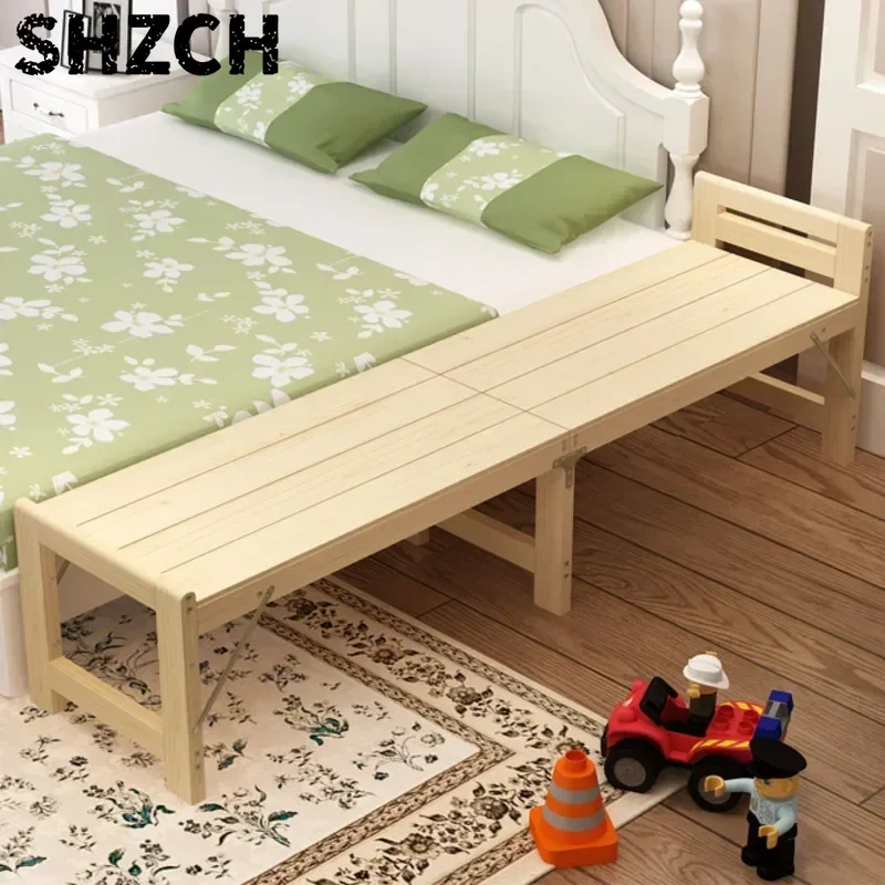 Folding Wooden Children's Bed Solid Splicing Bed Widened King Bed for Naps Small Single Beds for Bedroom Portable Toddler Nap