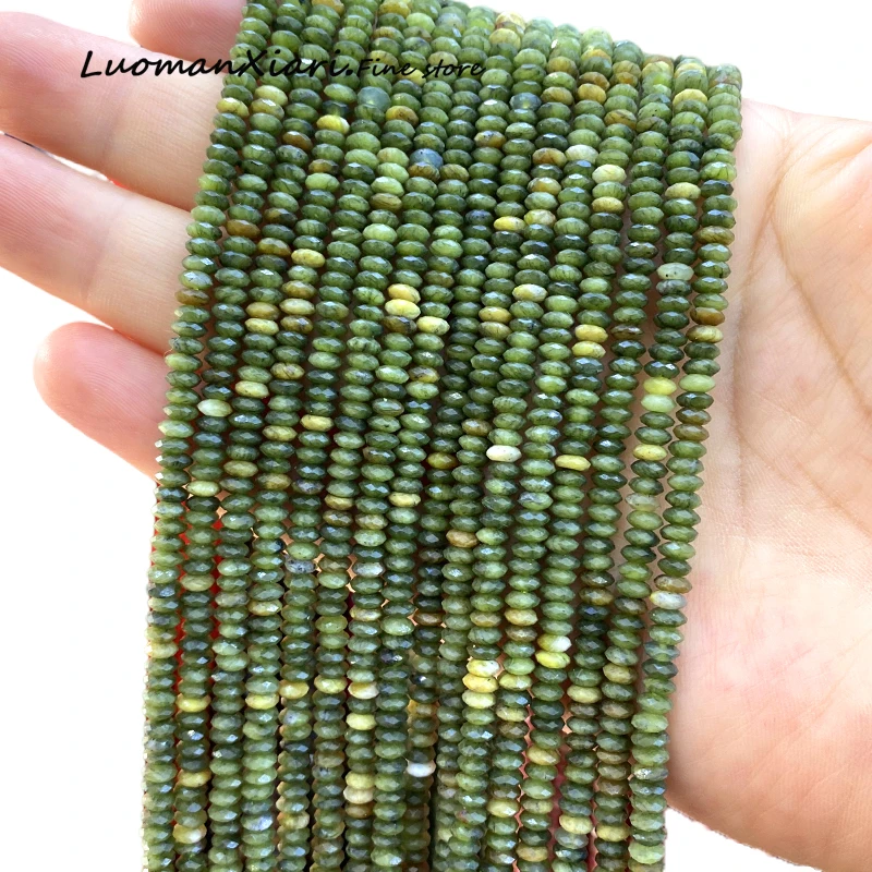 2x5mm Faceted Abacus Green Southern Jade Natural Stone Loose Rondelle Spacer Beads for Jewelry Making DIY Bracelets Accessories