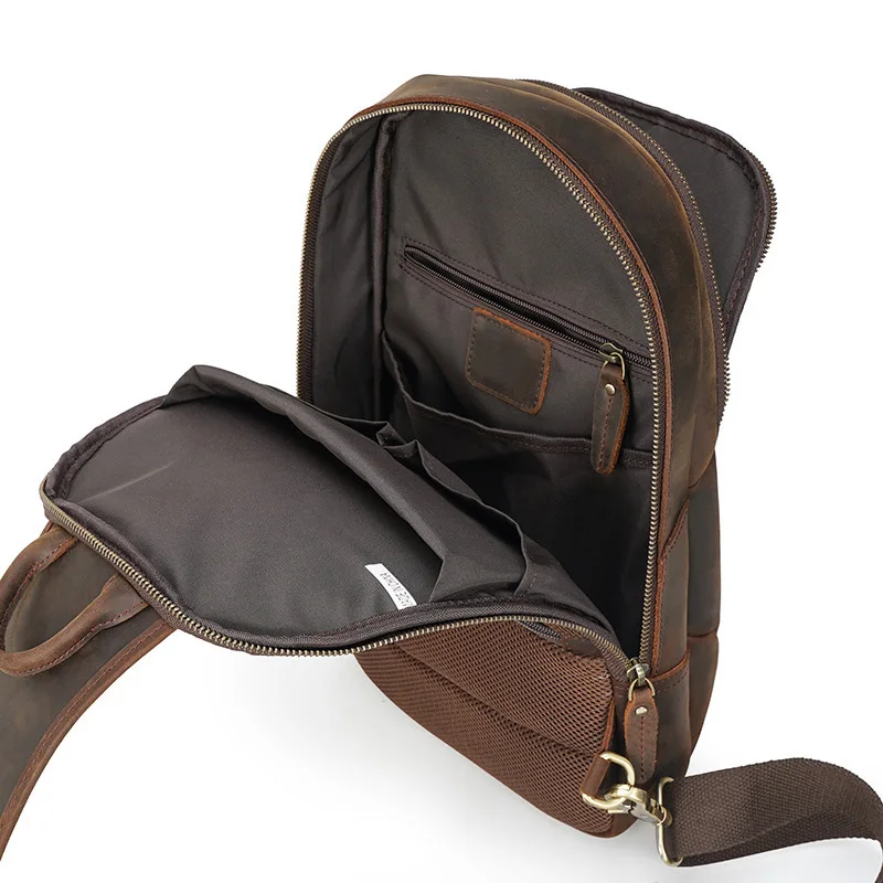 Luufan USB Charging Mans Chest Pack Fit 12" iPad Genuine Leather Male Sling Bag Sports Riding Chest Bag Męska torba podróżna na ramię — zdjęcie 5