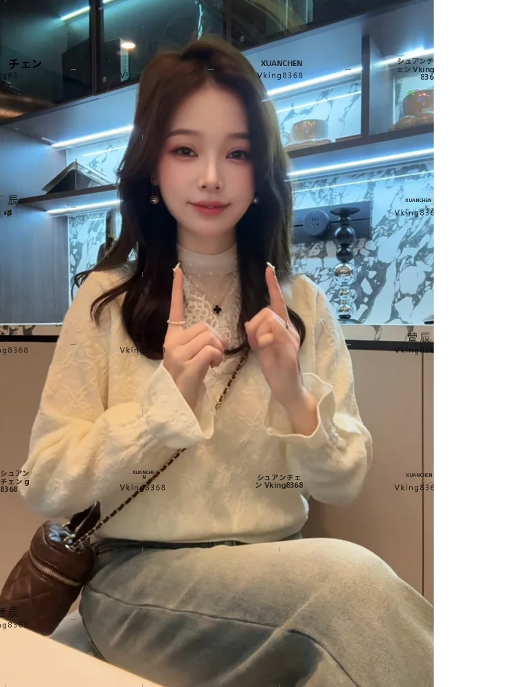 

Unique Chic Women's Knitted Lace Top Soft Candy Heart Spring Season 9580 Light Middling Softn Loose Fit Regular Sve Long