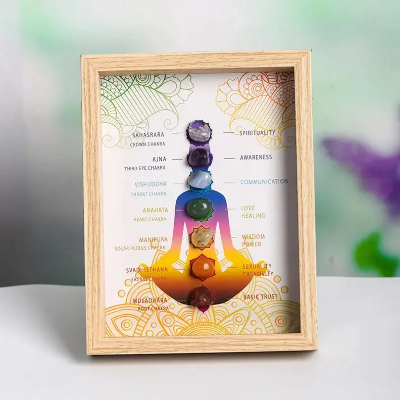 

Colorful Chakra Picture Frame Decoration Crystal Nature Stone With lighting Style Photo Frame Gift