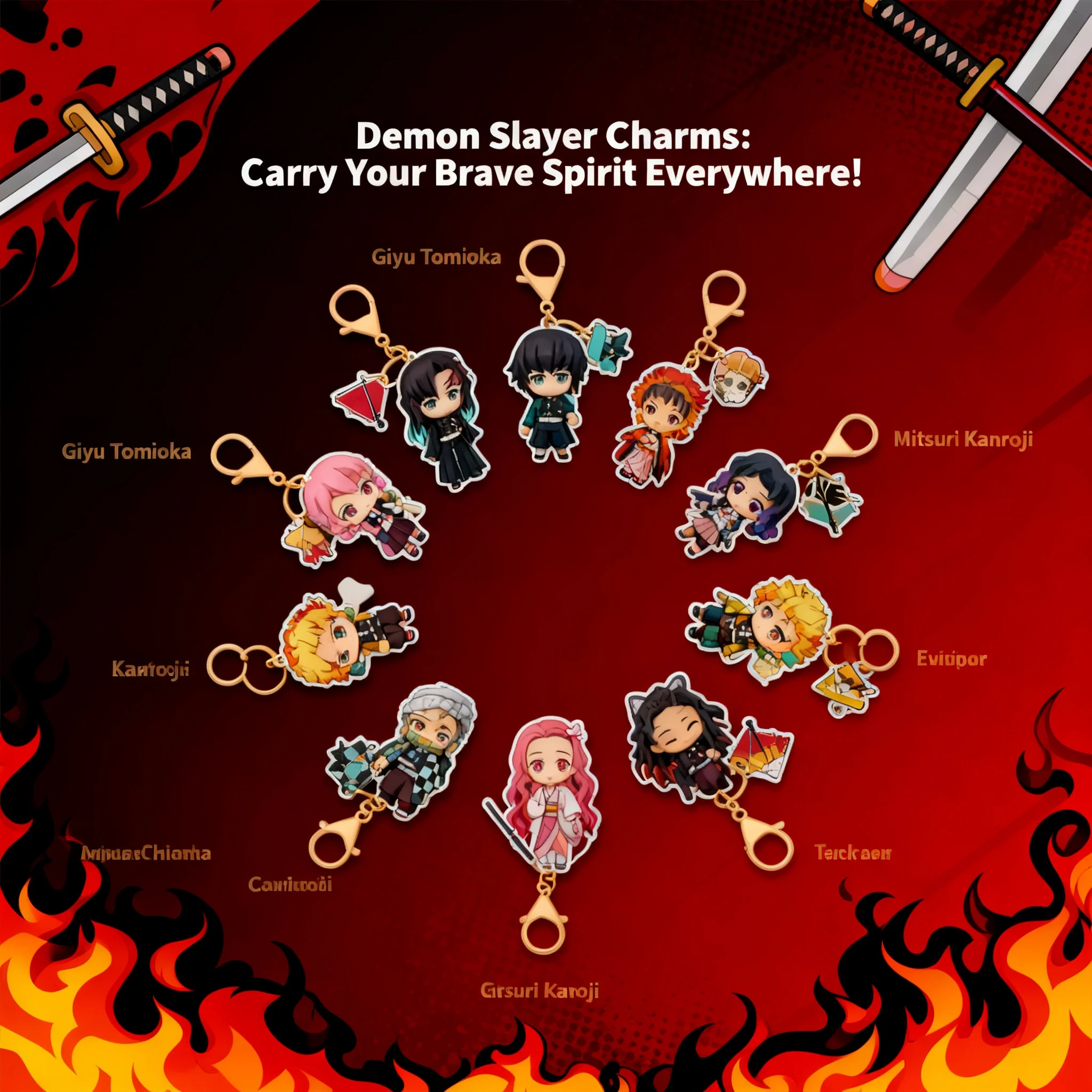

Demon Slayer Kimetsu no Yaiba New Acrylic Keychain Pendant Accessory Anime Merchandise Same Style Gold Buckle Dropshipping